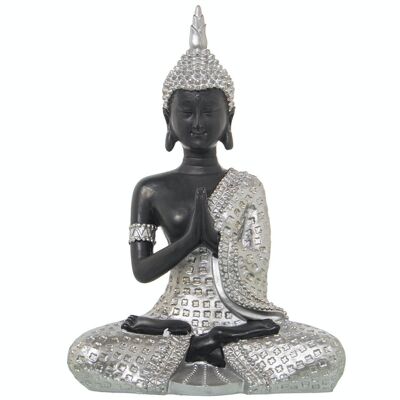 FIGURINE BOUDDHA EN RÉSINE ARGENT/MARRON 18X10X26CM LL50426