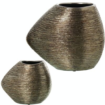 SET 2 SILVER CERAMIC VASES _34X17X29 + 22X11.5X19CM LL57415