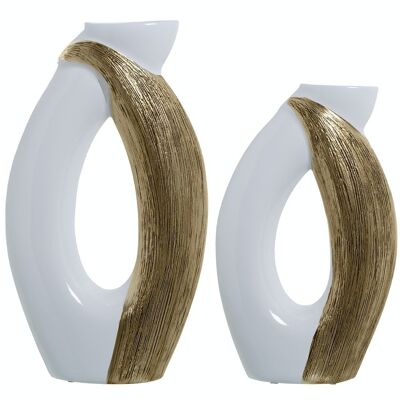 SET 2 WHITE/GOLD VASES 27X9X47+24X9X40CM LL60286