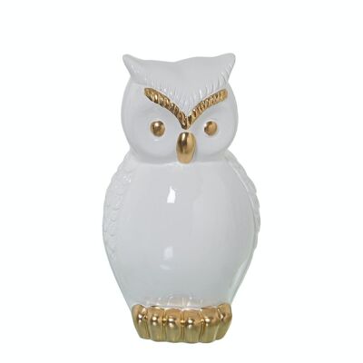 FIGURA GUFO CERAMICA 28CM BIANCO/ORO 12X14X28CM LL60302