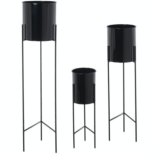 SET 3 MACETEROS METAL NEGRO C/PIE NEGRO _°21X93+°18X75+°16X51CM LL60954