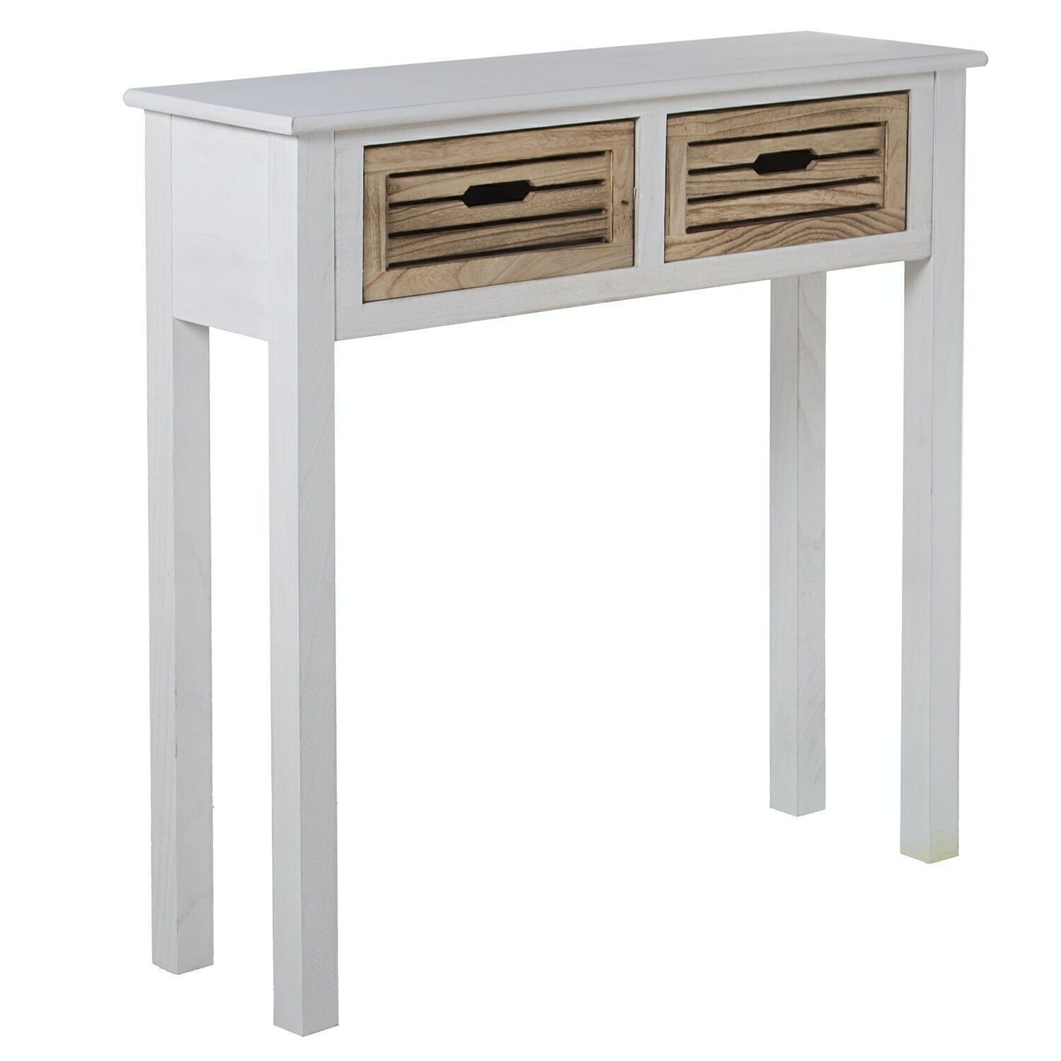 Eingangstisch aus Holz mit 2 Schubladen, Weiß/Natur, DM+Paulovnia, 80 x 25 x 80 cm, hoch. BEINE:60CM LL68049