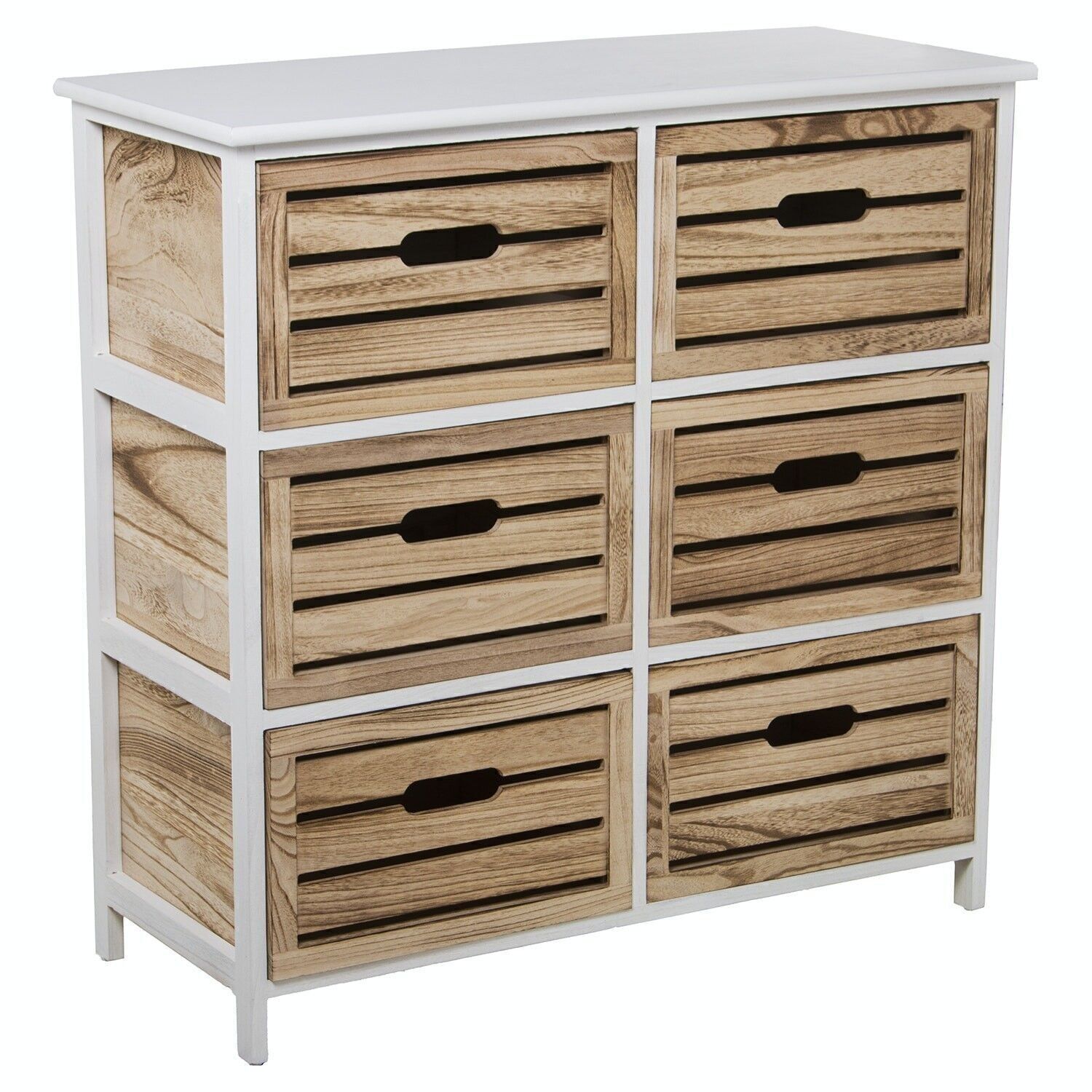 HOLZSCHUBLADENSCHRANK 6 SCHUBLADEN WEISS/NATUR, DM+PAULOVNIA_80X35X80CM, HOCH. BEINE:6CM LL68051