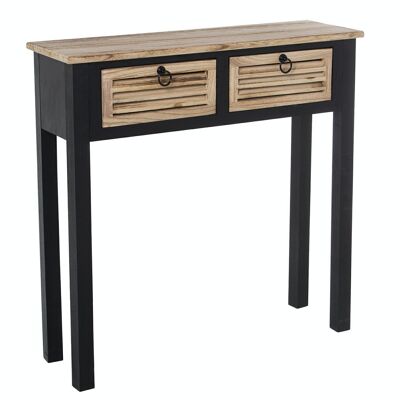 WOODEN ENTRANCE TABLE WITH 2 DRAWERS BLACK/NATURAL, PAULOVNIA _80X25X80CM, HIGH. LEGS:60CM LL68054