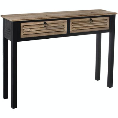 WOODEN ENTRANCE TABLE WITH 2 DRAWERS BLACK/NATURAL, PAULOVNIA _110X28X80CM, HIGH. LEGS:60CM LL68055