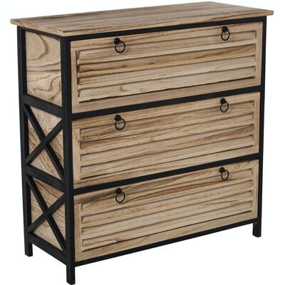 WOODEN CHEST OFFER WITH 3 DRAWERS BLACK/NATURAL, PAULOVNIA _80X35X80CM, HIGH. LEGS:6CM LL68056