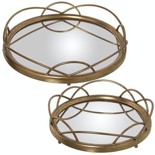 SET 2 BANDEJAS METAL DORADO/ESPEJO °46X9+°38X9CM, MAT: HIERRO LL71709