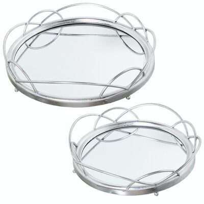 JEU 2 PLATEAUX MÉTAL/MIROIR ARGENT °46X9+°38X9CM, MAT : FER LL71779