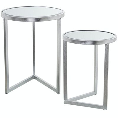 SET 2 SILVER METAL AND MIRROR TABLES °42X54CM+°36X48 LL71788