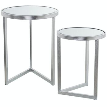 SET 2 TABLES MÉTAL ARGENT ET MIROIR °42X54CM+°36X48 LL71788 1