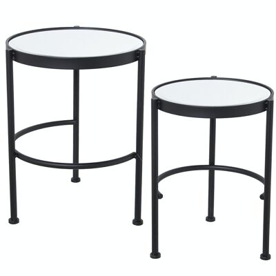 SET 2 TAVOLINI IN METALLO NERO E SPECCHIO °42X52CM+°37X49CM LL71792