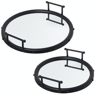 SET 2 VASSOI SPECCHIO METALLO NERO °47X9CM+°40X9CM,INT:°41/°33 LL71798