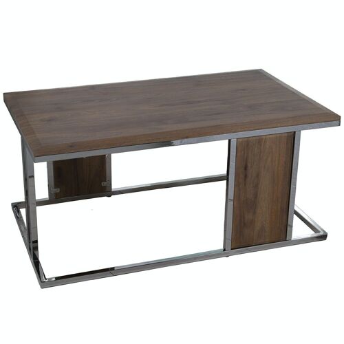 MESA CENTRO MADERA METAL CROMADO, TABLERO BISELADO _99X59X45CM, COLOR NOGAL LL72230