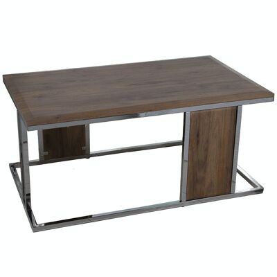 WOODEN CHROME METAL COFFEE TABLE, BEVELED TOP _99X59X45CM, WALNUT COLOR LL72230