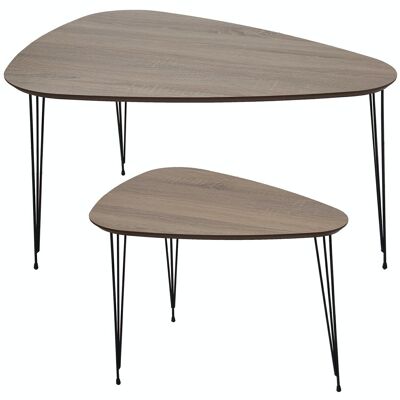 SET 2 MESAS CENTRO+72244 MADERA NATURAL PATAS METAL NEGRO _90X60X49,5CM+60X40X45CM LL72239