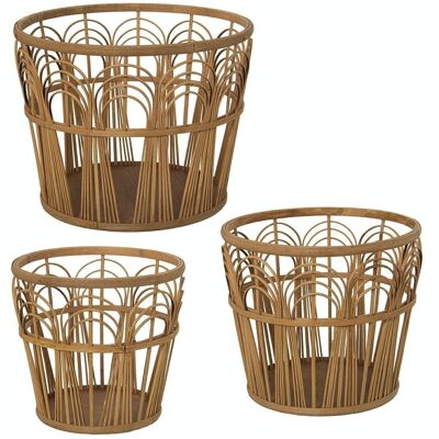 SET 3 PFLANZTÖPFE AUS NATÜRLICHEM RATTAN _°39X30+°33X28+°28X26CM LL76119