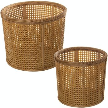 JEU 2 POTS JARDINIÈRES BAMBOU NATUREL _°36X30+°30X27CM LL76120 1