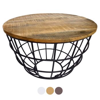 Table basse ronde durable Lexington ø 75 cm treillis métallique fil métallique table de salon en bois massif 4