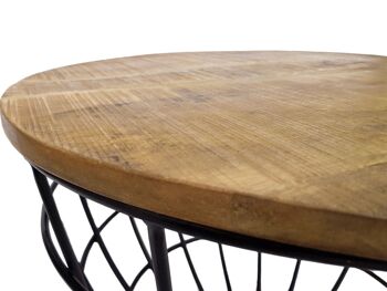 Table basse ronde durable Lexington ø 75 cm treillis métallique fil métallique table de salon en bois massif 6