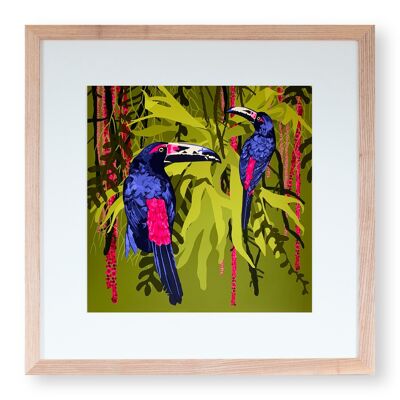 Stampa artistica 'Tucani nella giungla'  20 x 20 cm