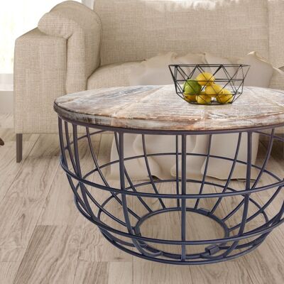 Round coffee table sustainable Lexington ø 75 cm metal mesh wire frame solid wood living room table