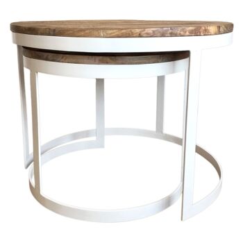 Table basse, ensemble de 2, table d'appoint, table de salon, cadre rond en métal Austin, argent antique ou noir 5