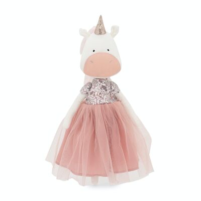 Peluche, Daphne the Unicorn: vestido rosa con lentejuelas + cuento de sirena adicional