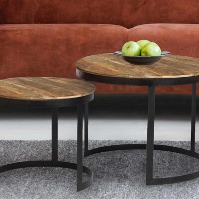 Coffee table, set of 2, side table, living room table, round Austin metal frame, antique silver or black