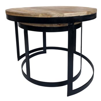 Table basse, ensemble de 2, table d'appoint, table de salon, cadre rond en métal Austin, argent antique ou noir 4