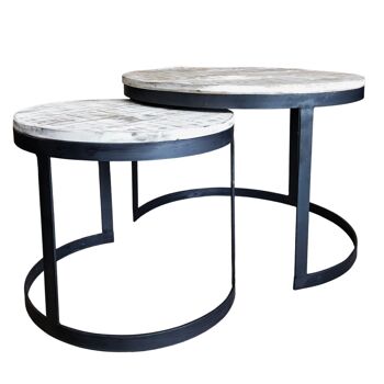 Table basse, ensemble de 2, table d'appoint, table de salon, cadre rond en métal Austin, argent antique ou noir 2