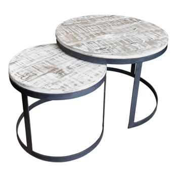 Table basse, ensemble de 2, table d'appoint, table de salon, cadre rond en métal Austin, argent antique ou noir 4