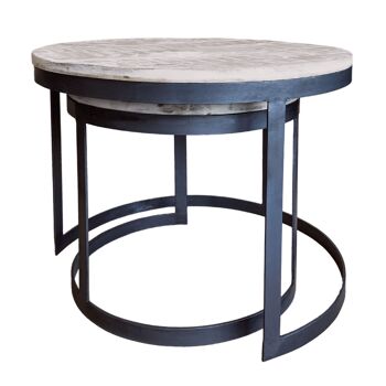 Table basse, ensemble de 2, table d'appoint, table de salon, cadre rond en métal Austin, argent antique ou noir 5