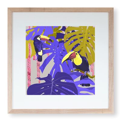 Art Print ‘Hornbills Amid Monstera’  20 x 20 cm