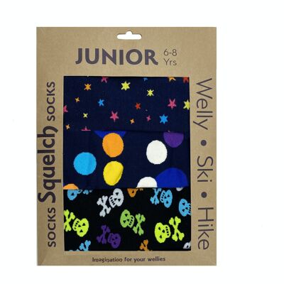 Juego de tres calcetines Squelch Junior Welly en caja de regalo 4