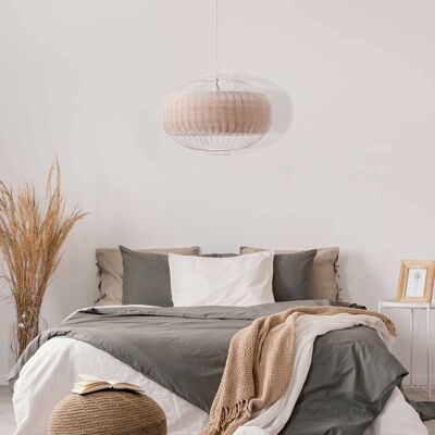 VALENTINA WHITE pendant lamp in wired metal and rattan with E27 electric mount 55 cm diameter