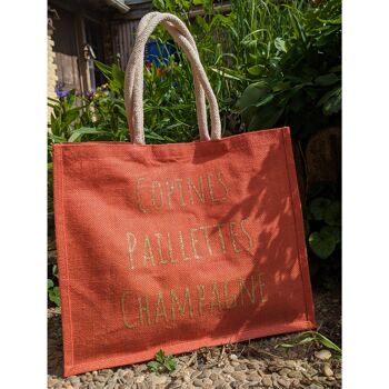 sac jute couleur "Copines, paillettes, champagne" 4