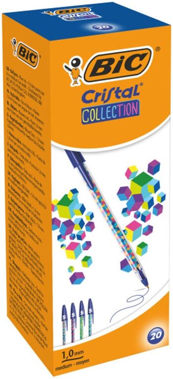 Boite de 20 stylos-bille à motifs cubiques 3D multicolores 1