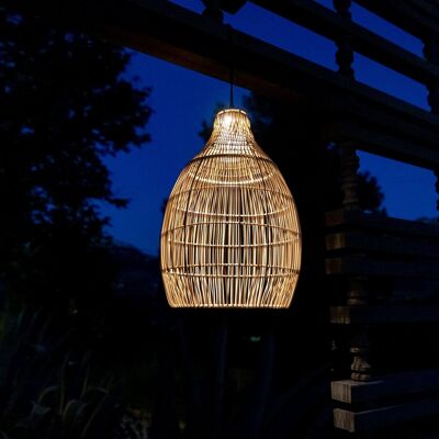 Lámpara colgante solar natural bohemia en estilo cestería trenzada blanco cálido LED HOLIDAY H42cm