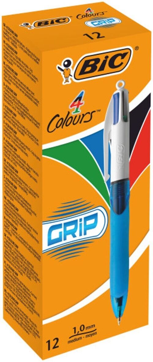 Boite de 12 stylos-bille 4 Couleurs Grip coloris bleu
