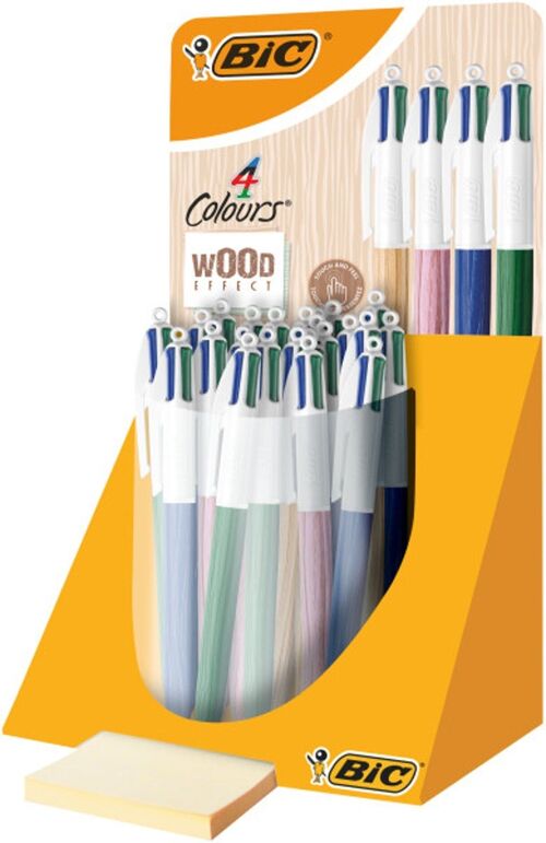 Présentoir de 30 stylos-bille 4 Couleurs effet bois assortis