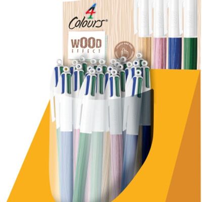 Présentoir de 30 stylos-bille 4 Couleurs effet bois assortis