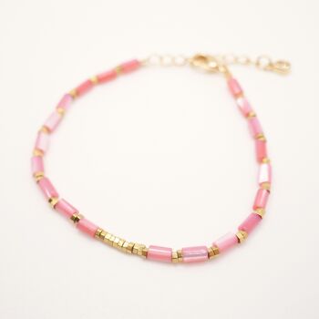 Bracelet Josepha en coquillages roses et détails dorés 2