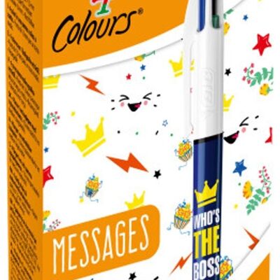 Caja de 12 bolígrafos de 4 colores con mensajes.