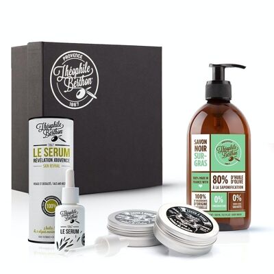 Set di 3 trattamenti I nostri amati uomini - Siero per il viso, Sapone da barba e Sapone nero alla menta piperita