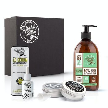 Coffret 3 soins Nos hommes adorés - Sérum visage, Savon à barbe et Savon noir Menthe poivrée 1