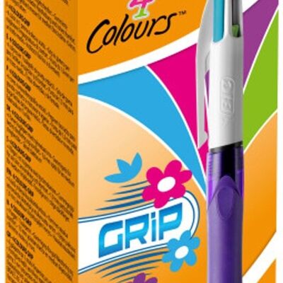 Boite de 12 stylos-billes 4 Couleurs Grip coloris violet
