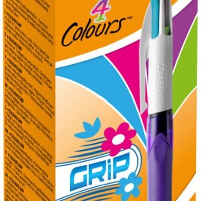 Boite de 12 stylos-billes 4 Couleurs Grip coloris violet