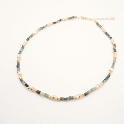 June necklace in marbled African Turquoise beads and gold details