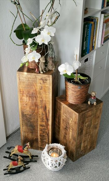 Fleur colonne tabouret plante stand table d'appoint 27 x 27 cm tabouret carré en bois de manguier massif 3