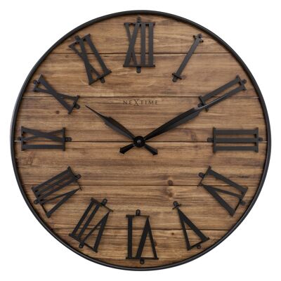 Large Wall Clock - 50cm - Silent - Dark Wood  Metal - "Manchester"